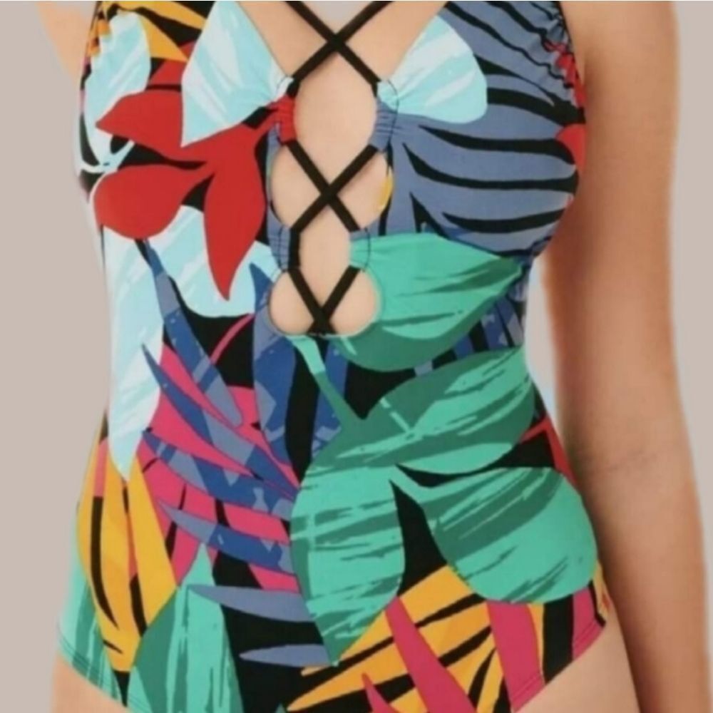 Slimming Miracle Brands Sexy Keyhole/Front Lace Up Suit Blue Pink Black Green